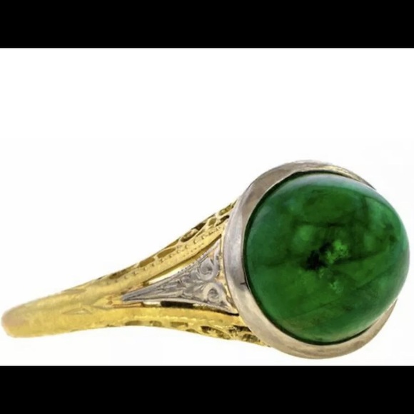 Art Deco Emerald Cabochon Ring - Picture 11 of 13